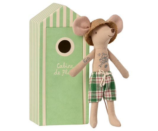 Maileg Beach Mouse - Dad in Cabine de Plage