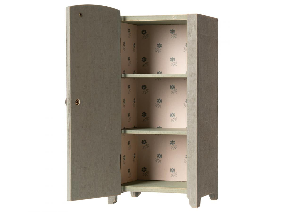 Maileg Vintage Closet with Shelves, Mini - Mint/Grey